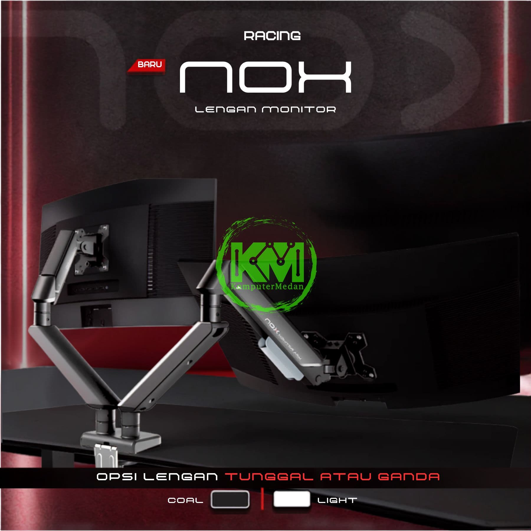 TTRACING NOX DUAL MONITOR ARM (COAL/LIGHT)